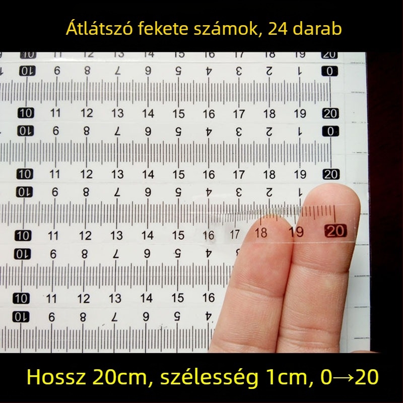 Öntapadós, átlátszó vonalzó matrica, vízálló centiméteres skálával