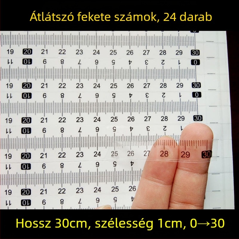 Öntapadós, átlátszó vonalzó matrica, vízálló centiméteres skálával