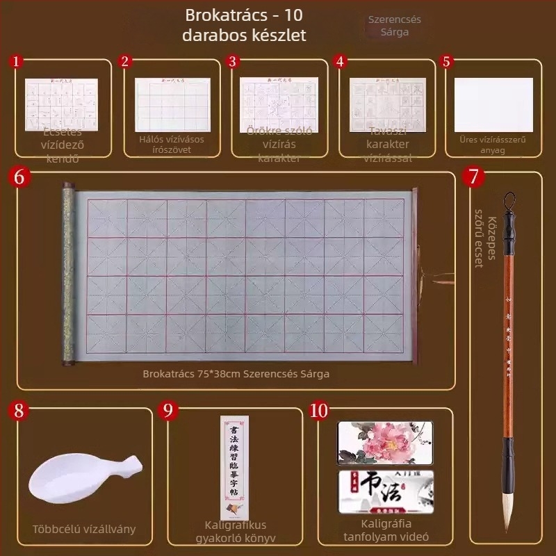 Tan yixuan Vízírás vászon kaligráfia és ecsetgyakorláshoz, rizs rács mintával, brokát dizájn, mosható