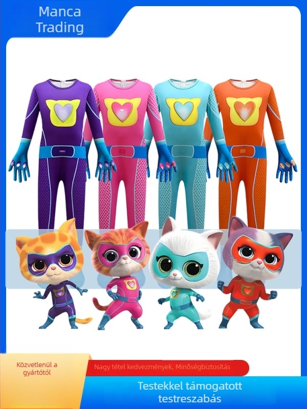 Cosplay macska bodysuit SuperKitties – unisex, Milk Silk anyag, poliészter 70-80%, játék- és anime szerepjátékokra, 2024 tavasz