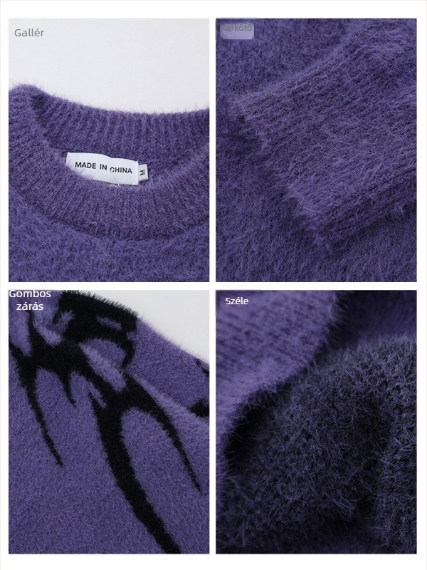 Kötött pulóver, jacquard, kerek nyakú, laza szabás, antibakteriális nylon-keverék