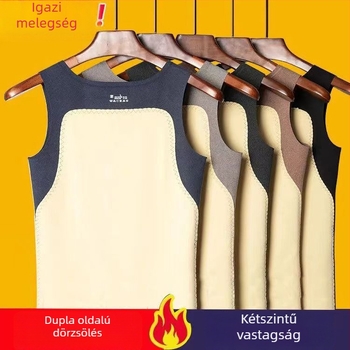 Férfi termikus mellény, varrat nélküli, velúr patch-szel, egy rétegű, 100% poliészter, melegen tartja a hasat