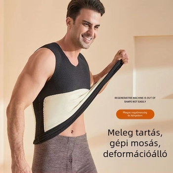 Férfi termikus mellény, varrat nélküli, velúr patch-szel, egy rétegű, 100% poliészter, melegen tartja a hasat