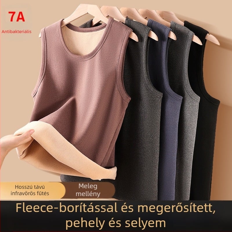 Férfi termikus mellény fleece béléssel, down-silk anyag, vastag 251–300 g/m², kerek nyakú