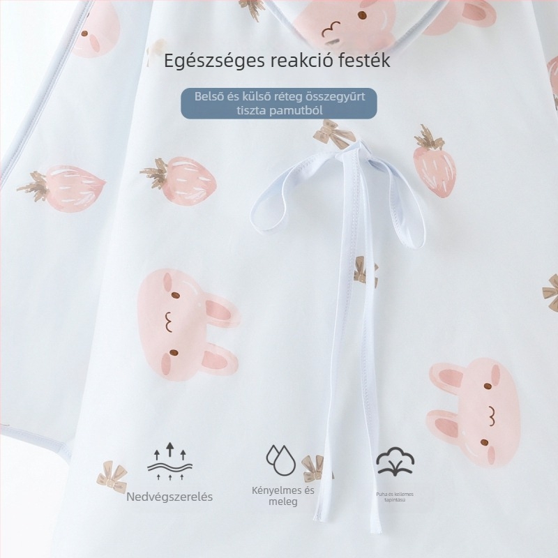 Újszülött kórházi swaddle takaró, vastag pamut külső, poliészter töltőanyag, állatmintás, tavasz–ősz–tél