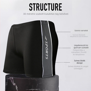 Férfi úszónadrág, laza boxer stílusban (Márka Baiya; Milk Silk anyag; 82% poliészter; 150 g; bélés 100% poliészter)