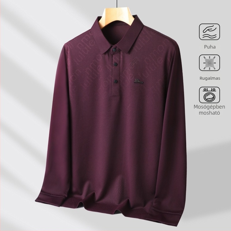 Férfi hosszú ujjú poloing gallérral reverral, vékony anyag, poliészter-elasztán keverék