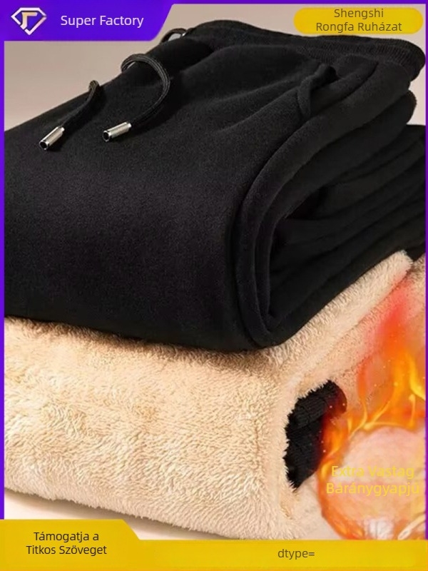 Férfi téli fleece-béléssel sportos nadrág, egyenes szabású, középmagas derék, kötős zárás