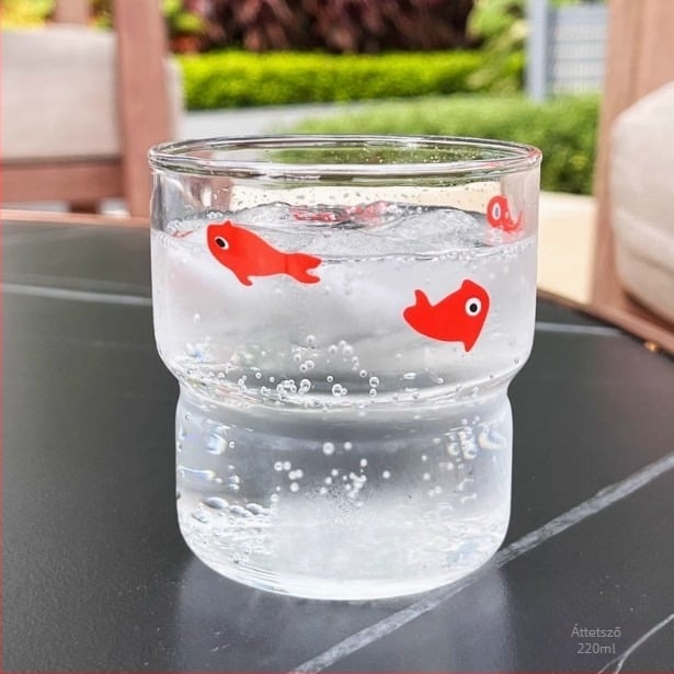 Tempered üvegből készült vízcsésze karikatúra mintával, kör alakú, fogantyú nélkül, hőálló, tea- és kávéfelhasználásra, testreszabható