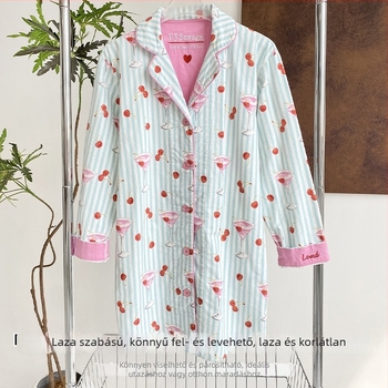 Pamut bolyhosított pizsama szett galléros nyakkal, hosszú ujjú, 181–200 g/m2, kényelmes otthoni viselet nőknek, téli–tavaszi–őszi időszakra