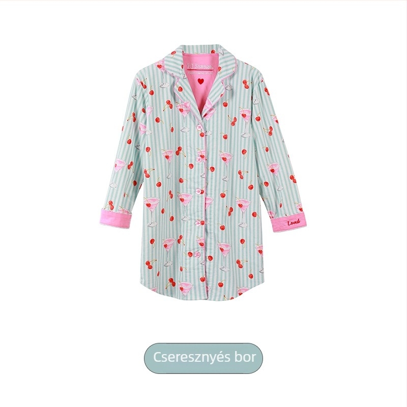 Pamut bolyhosított pizsama szett galléros nyakkal, hosszú ujjú, 181–200 g/m2, kényelmes otthoni viselet nőknek, téli–tavaszi–őszi időszakra