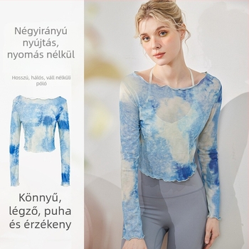 Női jóga felső, lélegző 40D hálós anyag, 95% poliészter 5% elasztán, hosszú ujjú, crop hossz, testhezálló