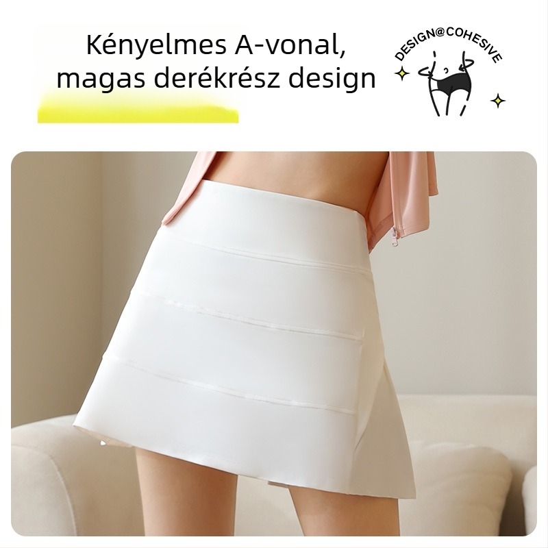 Pliszírozott sportos szoknya, A-vonal, magas derekú, anyag: nylon 88% + bélés spandex 12%, egyszínű, kód JYJQ001