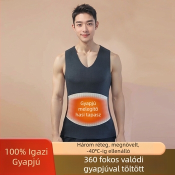 Férfi gyapjú termos mellény fleece béléssel, kapucnival, háromrétegű felépítés, egyszínű, 95–100% gyapjú, viselhető külsőként vagy alaprétegként