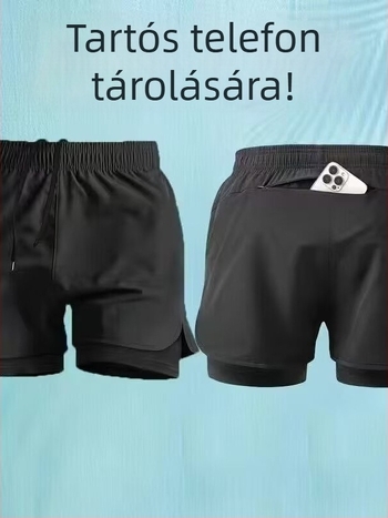 Férfi gyorsan száradó úszónadrág dupla béléssel; öt hüvelykes hosszúságú; poliészter anyag; sportos stílus; egyenes szabás.