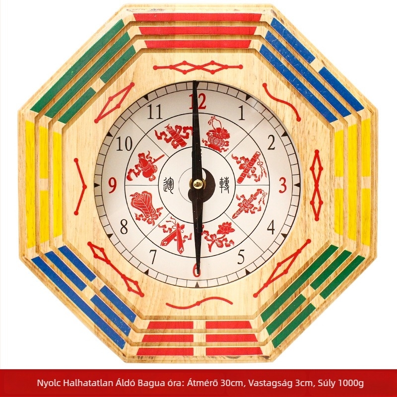 Fából készült falióra, négy évszak motívummal, hagyományos népművészeti dizájn, 600 g, Xuanyi