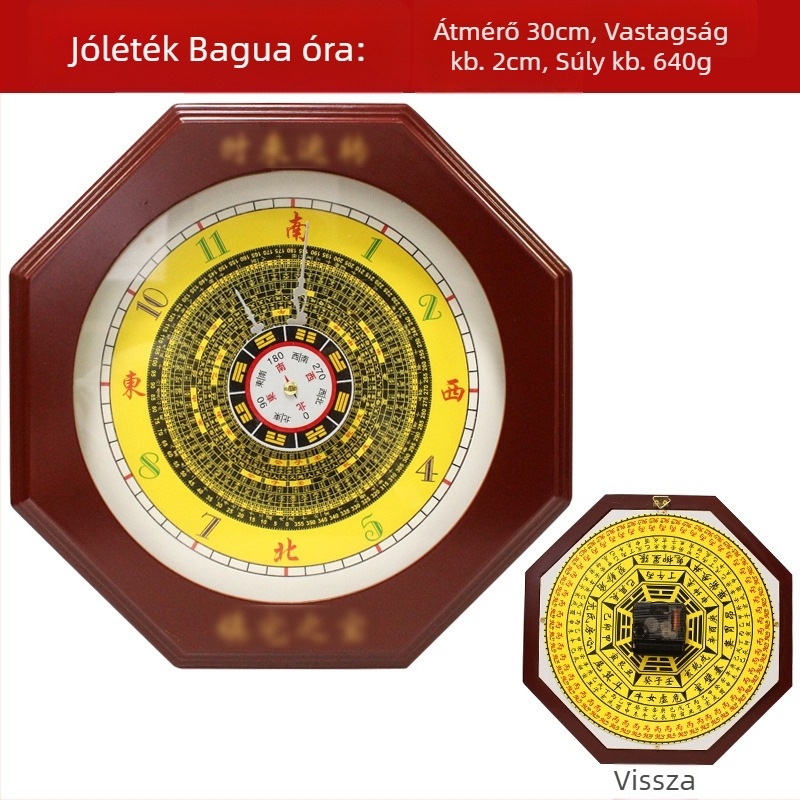 Fából készült falióra, négy évszak motívummal, hagyományos népművészeti dizájn, 600 g, Xuanyi