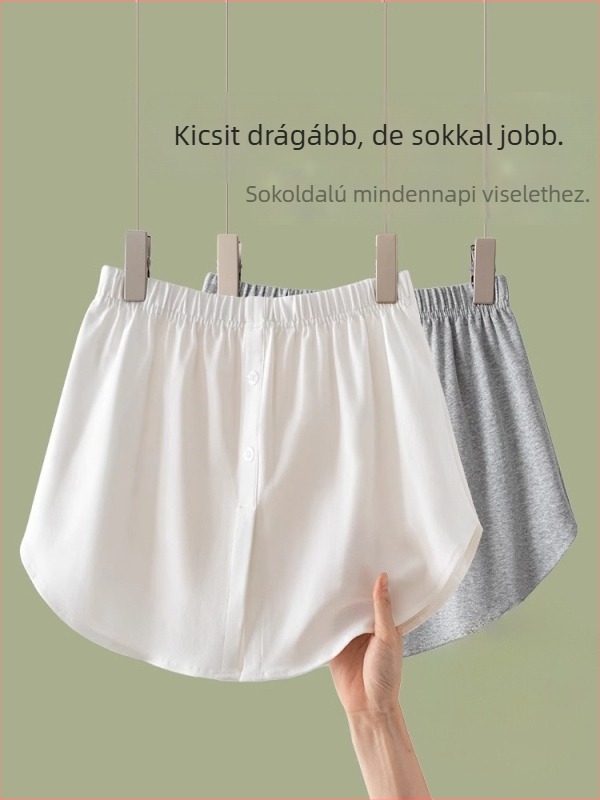 Pamut A-vonalú szoknya elastánnal, egyszínű, kötött anyag, magas derék, gombos