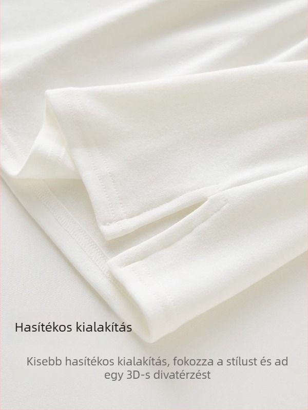 Pamut A-vonalú szoknya elastánnal, egyszínű, kötött anyag, magas derék, gombos