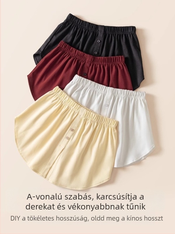Pamut A-vonalú szoknya elastánnal, egyszínű, kötött anyag, magas derék, gombos