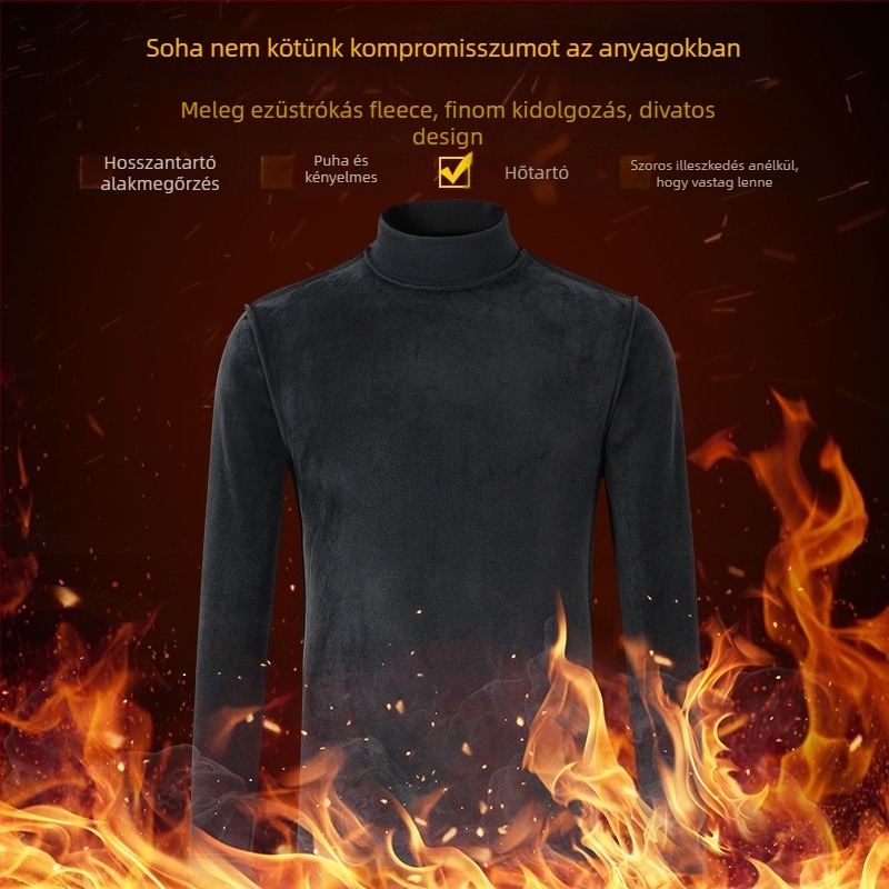 Férfi hosszú ujjú felső magassal nyakkal, Slim fit, poliészter keverék, 280 g, fleece bélés