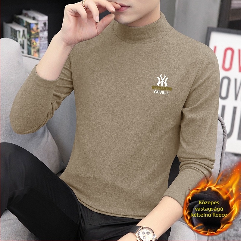 Férfi hosszú ujjú felső magassal nyakkal, Slim fit, poliészter keverék, 280 g, fleece bélés