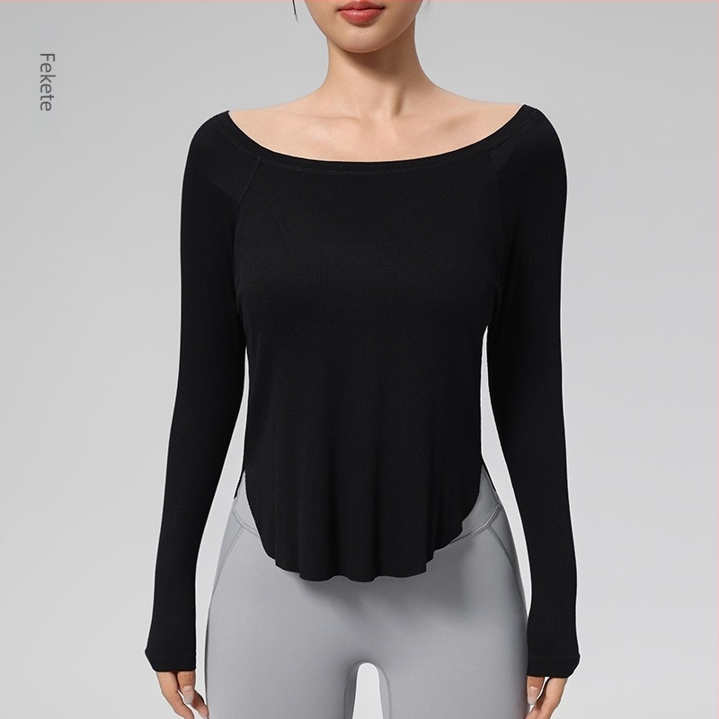 Jóga felső - Szabad esés, Csípőig érő hossz, Hosszú ujjak, 80% nylon + 20% spandex, Nedvességelvezető, Gyorsan száradó