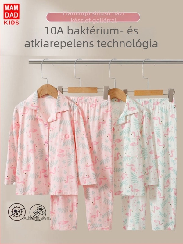 Gyerekeknek szóló Lycra-pamut pizsama készlet, uniszex, minden évszakra, hosszú ujjú felső és hosszú nadrág, 95% pamut, lélegző, antibakteriális, nedvességelvezető