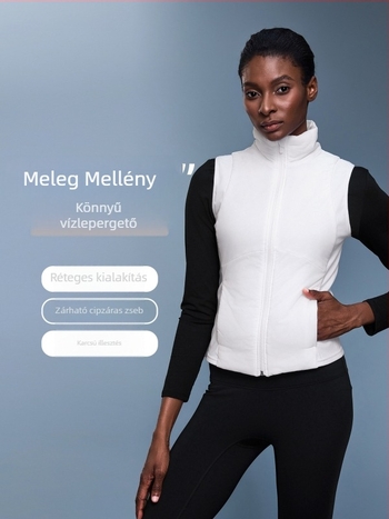 Állógalléros ujjatlan mellény dzseki női, kapucni nélkül; anyag: pamut-keverék 94% nylon