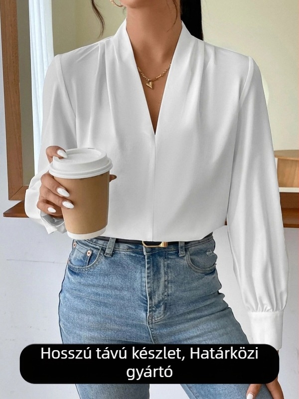Szatén ing, hosszú ujjú, V-nyakú, laza fazon, ősz 2025