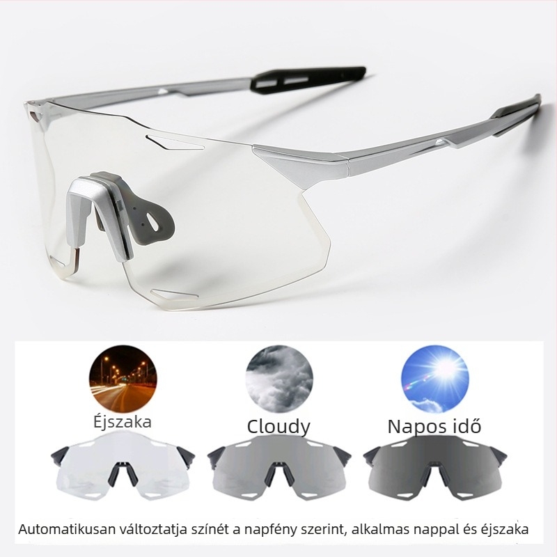 Kerékpáros szemüveg UV400, szélálló, színváltó lencsék, myopia szemüveggel kompatibilis, állítható orrnyereg párnák (Model S5)