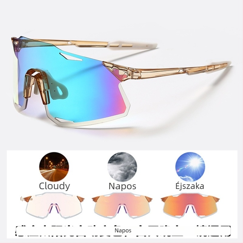 Kerékpáros szemüveg UV400, szélálló, színváltó lencsék, myopia szemüveggel kompatibilis, állítható orrnyereg párnák (Model S5)