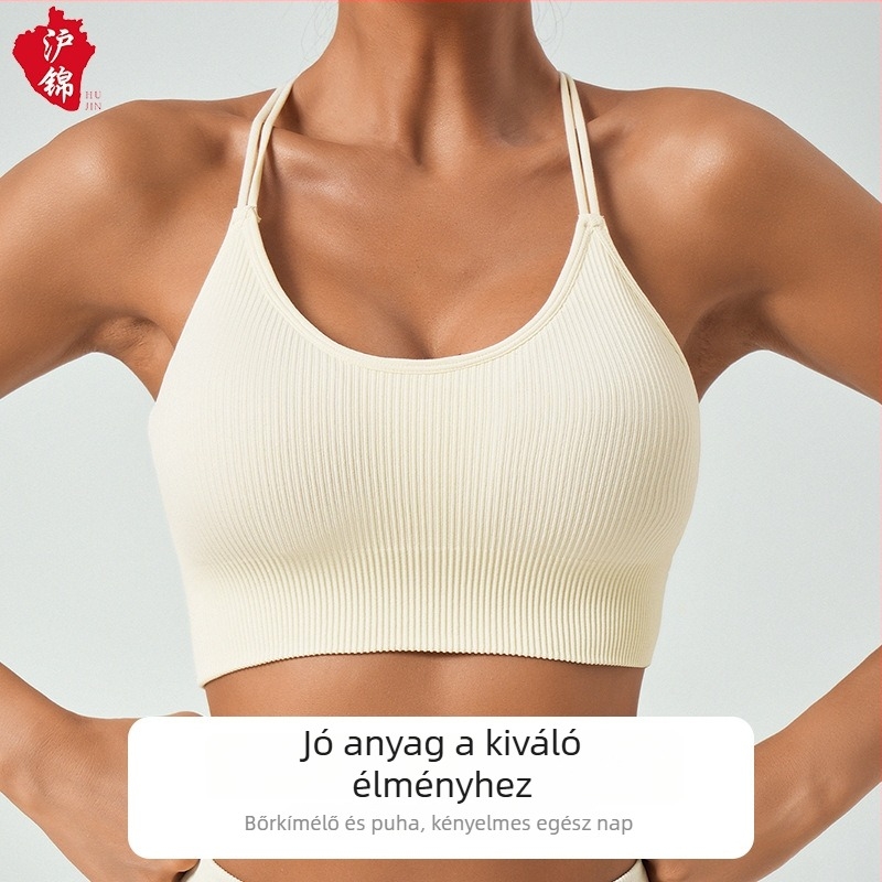 Halter nyakú sportmelltartó nőknek – nedvszívó, karcsú fazon, mellkas feletti hossz, 90% nylon, 10% spandex, szintetikus rostok keveréke, betéttel