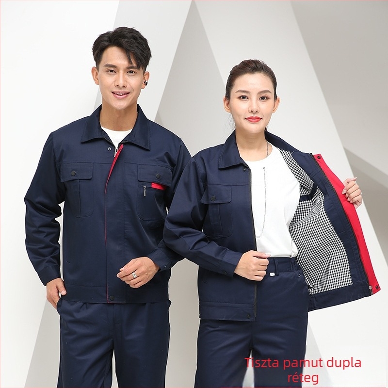 Férfi pamut munkaruha - dupla réteg, vastag, tűzálló a hegesztéshez, gyári műhelyben (Összetétel: 100% pamut; Funkció: tűzálló; Alkalmazás: hegesztés, gépjavítás; Kategória: munkaruha, férfi ruházat)