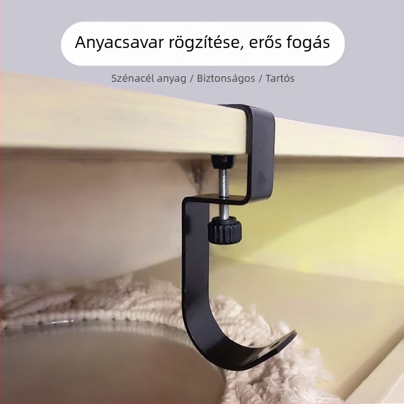 Íróasztal szélére szerelhető vas fogas, egyhorogos, könnyű luxus stílus, teherbírás 30 kg felett