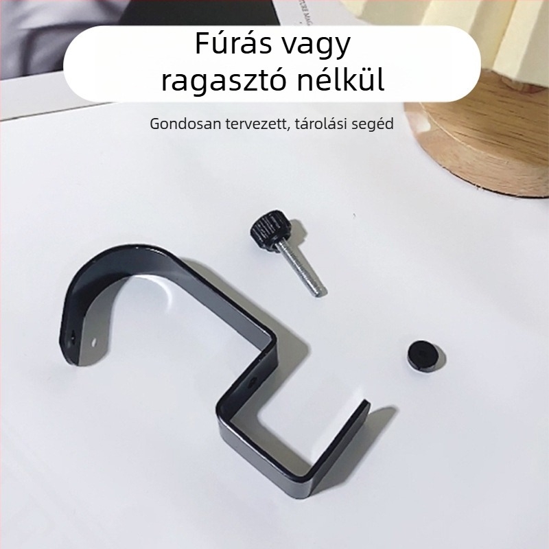 Íróasztal szélére szerelhető vas fogas, egyhorogos, könnyű luxus stílus, teherbírás 30 kg felett