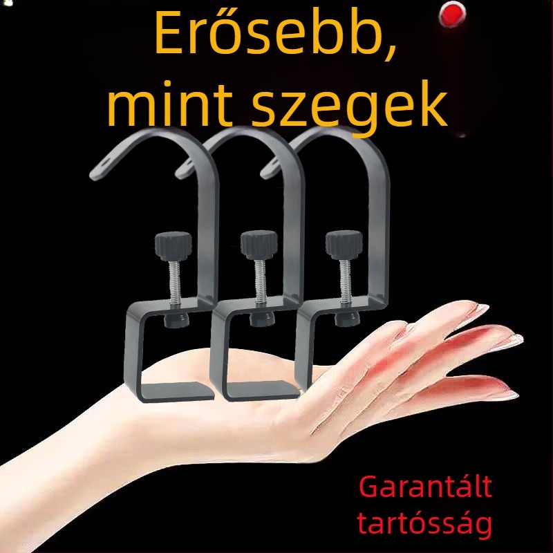 Íróasztal szélére szerelhető vas fogas, egyhorogos, könnyű luxus stílus, teherbírás 30 kg felett