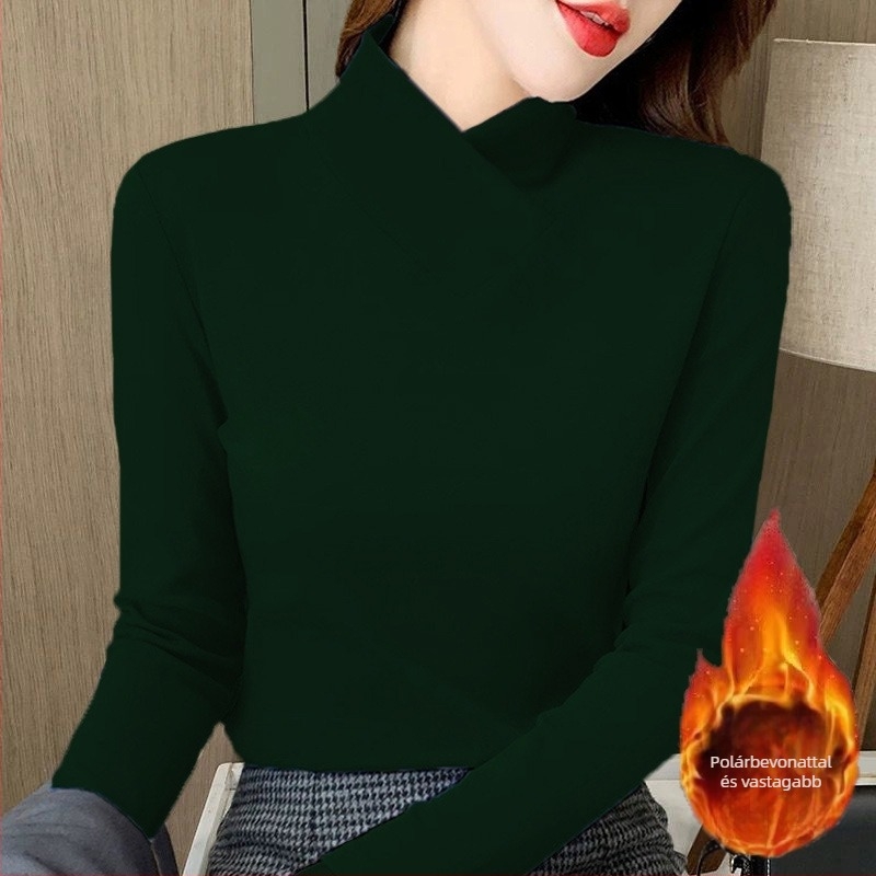 Női V-nyakú fleeces bélésű, karcsú szabású, hosszú ujjú, Spandex-keverék