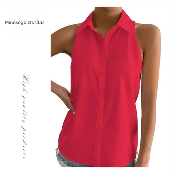 Női szatén ujjatlan ing – szabályos hossz, ingnyak, egyszínű, 95%+ szatén poliészter, Nyár 2025