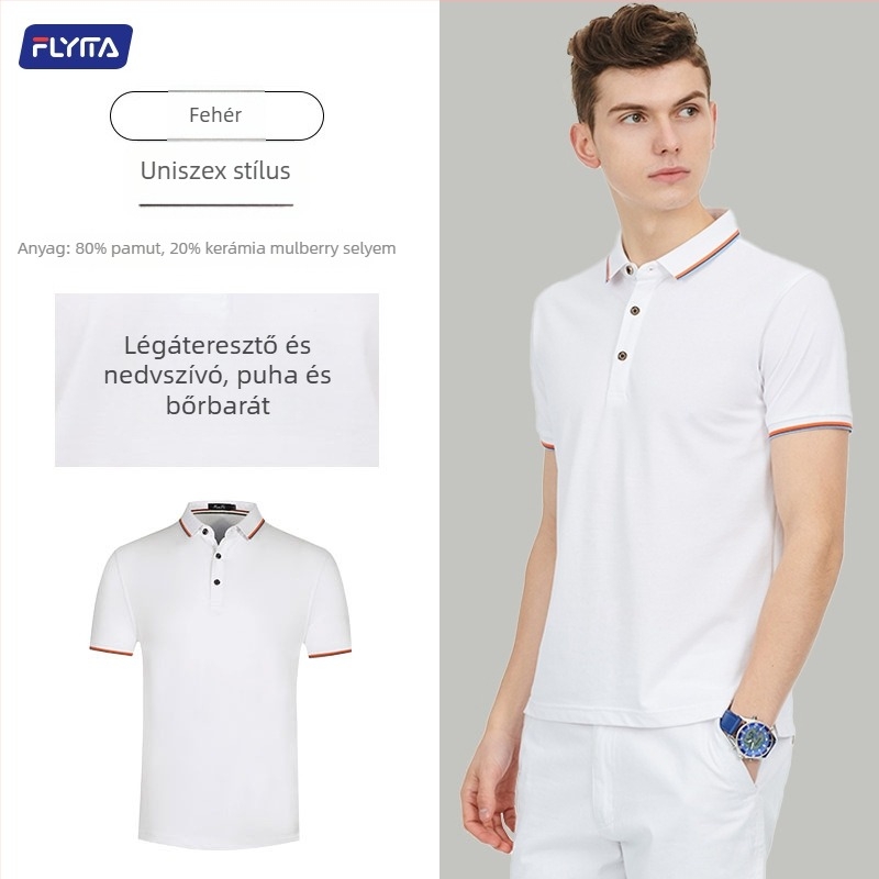 Pólóing személyre szabott hímzett logóval, koreai verzió stílus, laza szabás, rövid ujjú, pamut anyag