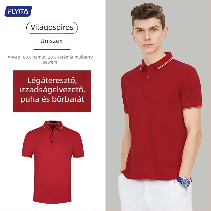 Pólóing személyre szabott hímzett logóval, koreai verzió stílus, laza szabás, rövid ujjú, pamut anyag