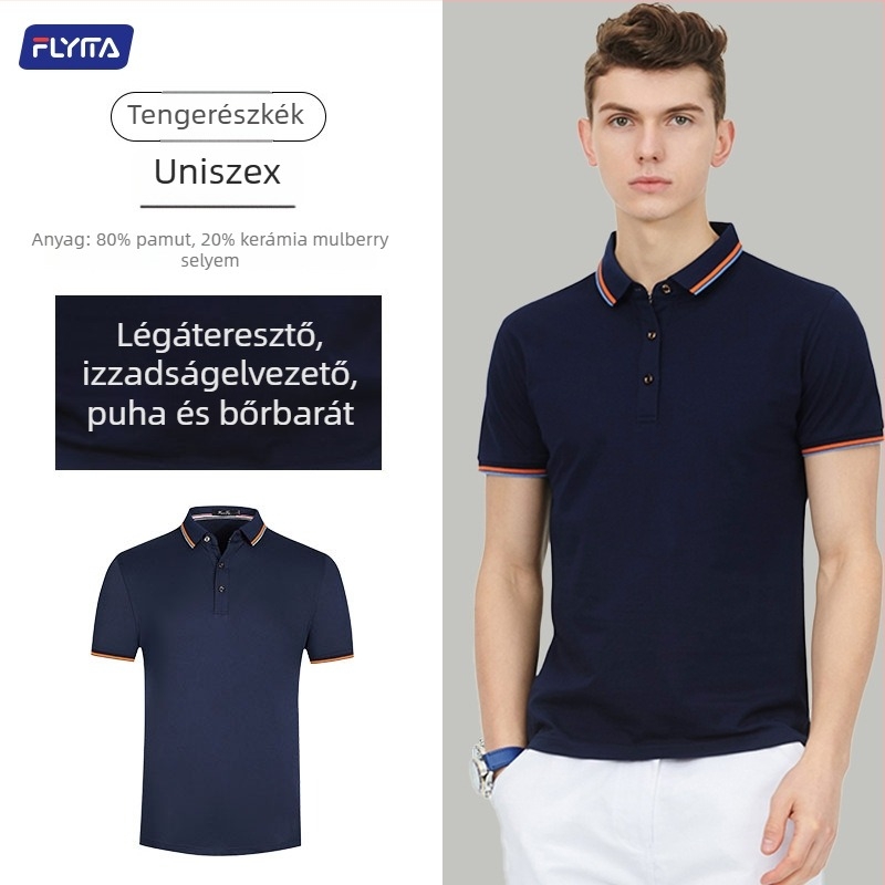 Pólóing személyre szabott hímzett logóval, koreai verzió stílus, laza szabás, rövid ujjú, pamut anyag