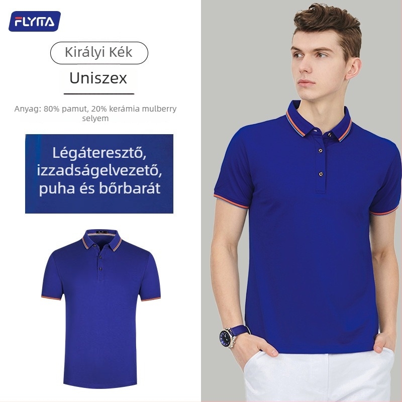 Pólóing személyre szabott hímzett logóval, koreai verzió stílus, laza szabás, rövid ujjú, pamut anyag