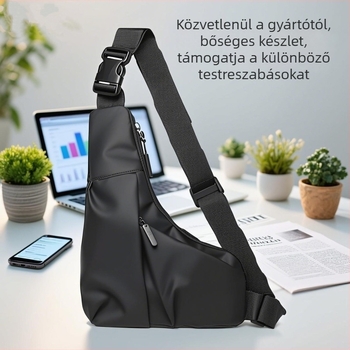 Férfi keresztpántos mellkas táska, anti-lopás, háromszög alakú dizájn, film anyag, vízálló, kapacitás bővíthető