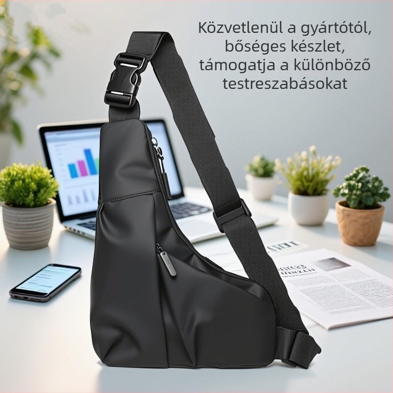 Férfi keresztpántos mellkas táska, anti-lopás, háromszög alakú dizájn, film anyag, vízálló, kapacitás bővíthető