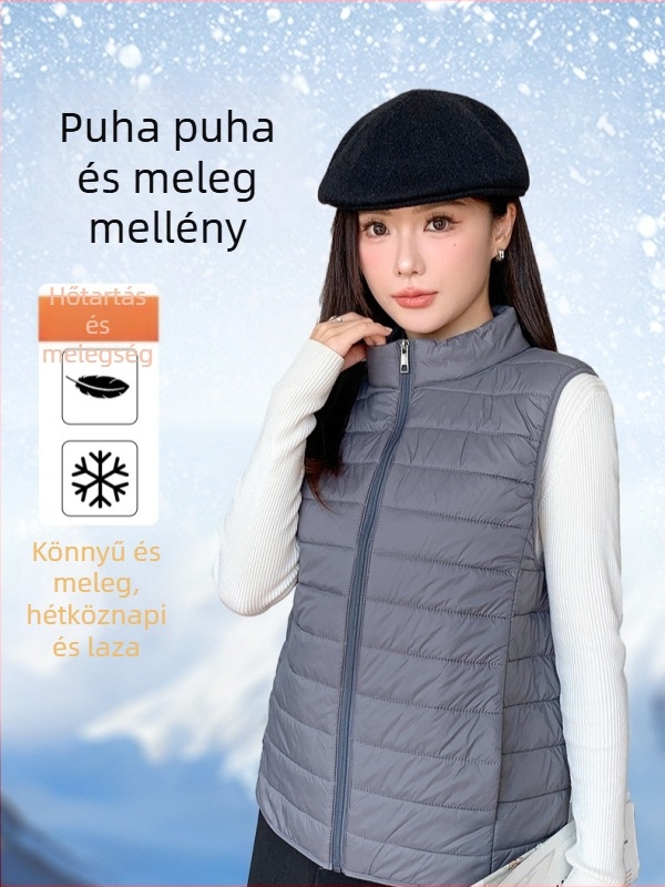 Női mellény V-nyakú, nylon anyagból, poliészter-pamut töltet, tél 2025, casual stílus