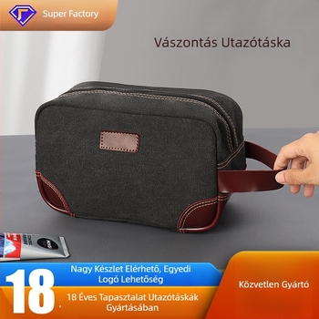 Férfi toalettzsák – Nagy kapacitású vászon, kocka alak, száraz–nedves elkülönítés, utazási kozmetikai szervező
