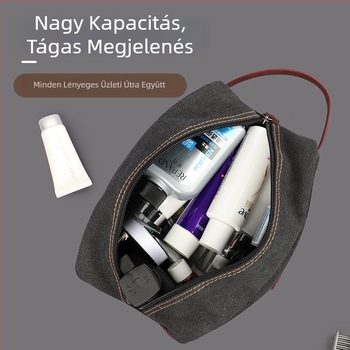 Férfi toalettzsák – Nagy kapacitású vászon, kocka alak, száraz–nedves elkülönítés, utazási kozmetikai szervező