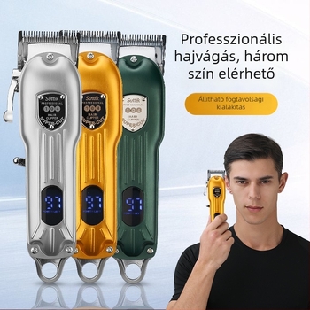 Hajvágó LCD kijelzővel, erős kefemotor (beépített 1200–2000 mAh akkumulátor; rozsdamentes acél vágófej)