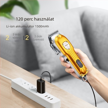 Hajvágó LCD kijelzővel, erős kefemotor (beépített 1200–2000 mAh akkumulátor; rozsdamentes acél vágófej)